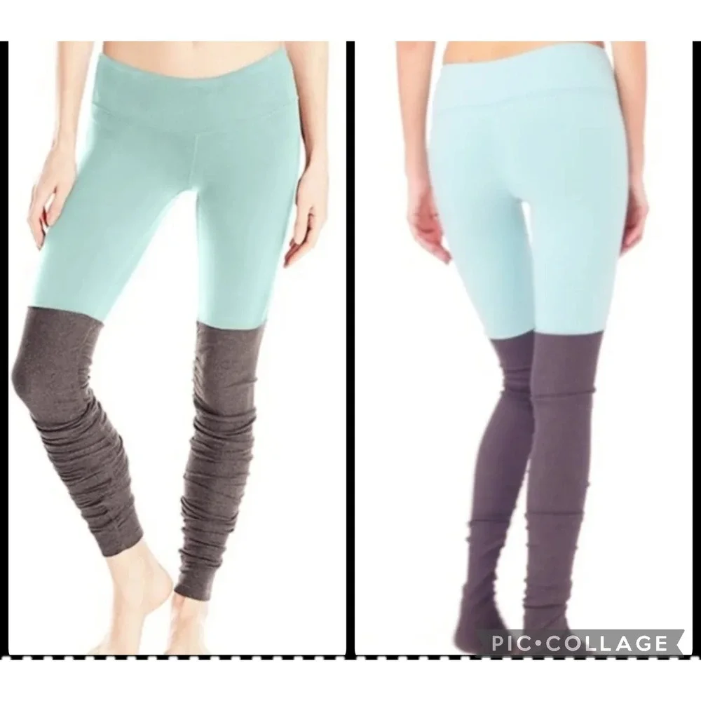 New Alo Yoga Legging XS Goddess Ribbed Island Green Stormy Heather Colorblock